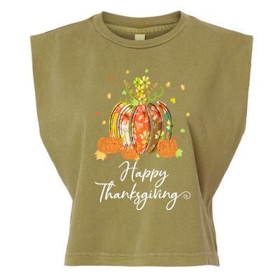 Happy Thanksgiving Pumpkin Autumn Floral Decorative Design Garment-Dyed Women's Muscle Tee