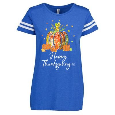 Happy Thanksgiving Pumpkin Autumn Floral Decorative Design Enza Ladies Jersey Football T-Shirt