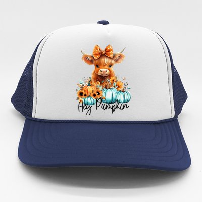 HayS There Pumkin Highland Cow Fall Autumn Thanksgiving Trucker Hat