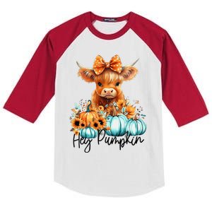 HayS There Pumkin Highland Cow Fall Autumn Thanksgiving Kids Colorblock Raglan Jersey