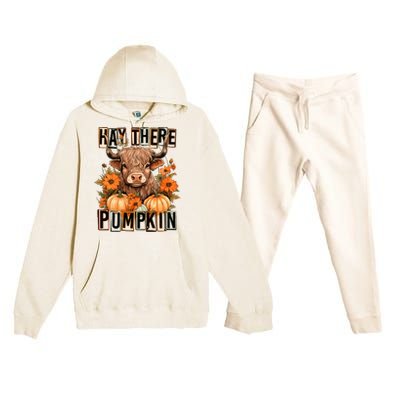 Hay There Pumkin Highland Cow Fall Autumn Thanksgiving Premium Hooded Sweatsuit Set