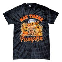 Hay There Pumpkin Truck Highland Cow Fall Autumn Sunflower Tie-Dye T-Shirt