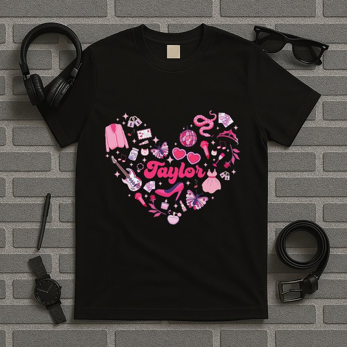 Heart Taylor Personalized Name Groovy 70s Vibes T-Shirt