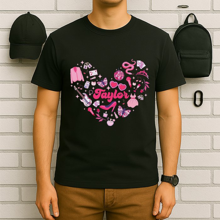 Heart Taylor Personalized Name Groovy 70s Vibes T-Shirt