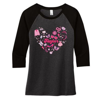 Heart Taylor Personalized Name Groovy 70s Vibes Women's Tri-Blend 3/4-Sleeve Raglan Shirt