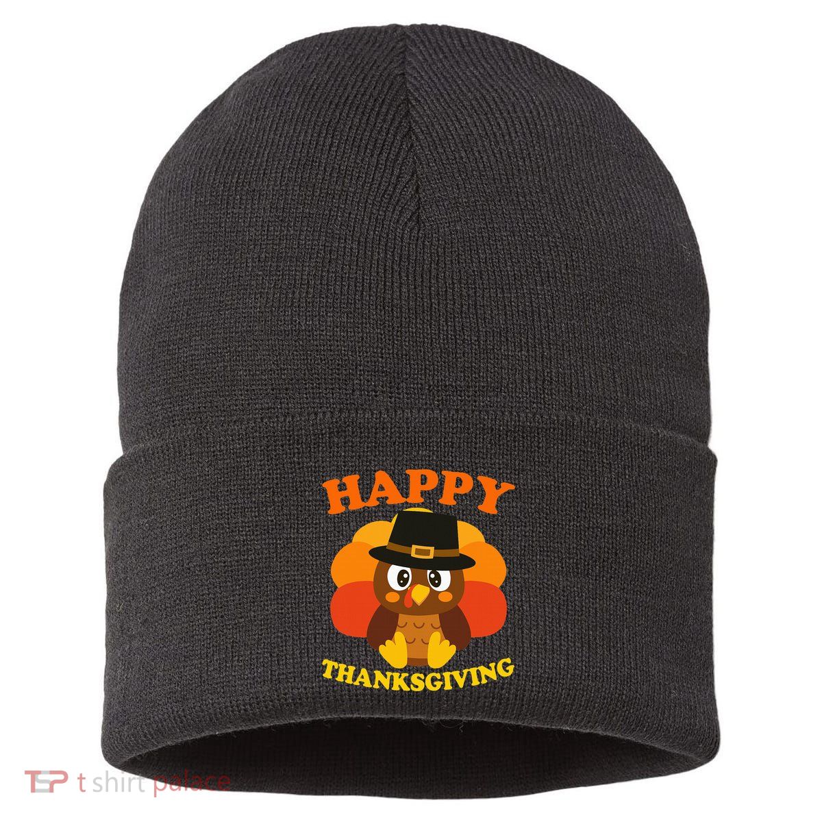 Happy Thanksgiving Pilgrim Turkey Sustainable Knit Beanie