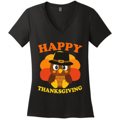 Happy Thanksgiving Pilgrim Turkey Women's V-Neck T-Shirt