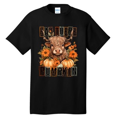 Hay There Pumkin Highland Cow Fall Autumn Thanksgiving Tall T-Shirt