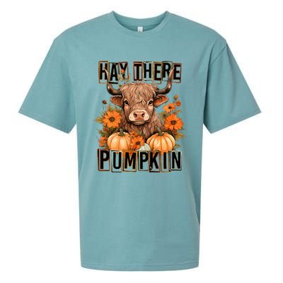 Hay There Pumkin Highland Cow Fall Autumn Thanksgiving Sueded Cloud Jersey T-Shirt