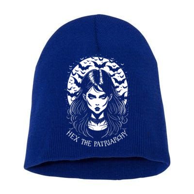 Hex The Patriarchy Feminist Witch Goth Halloween Moon Funny Gift Short Acrylic Beanie