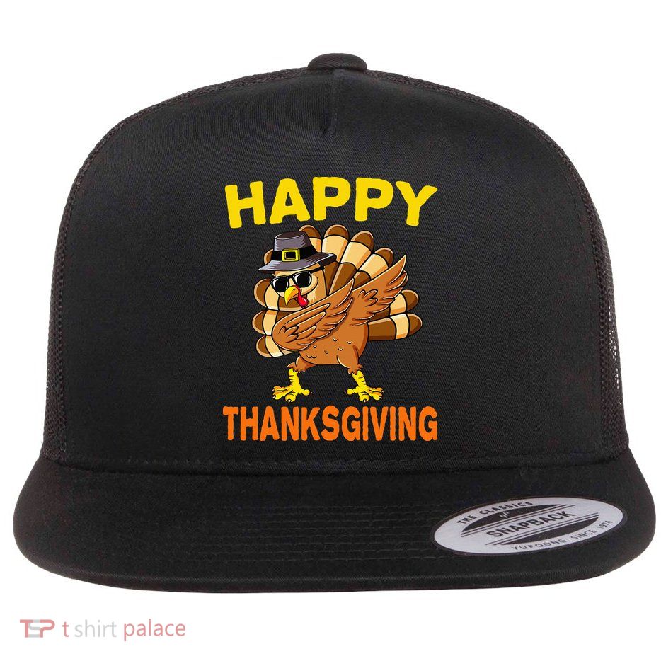 Happy Thanksgiving Pilgrim Turkey Flat Bill Trucker Hat