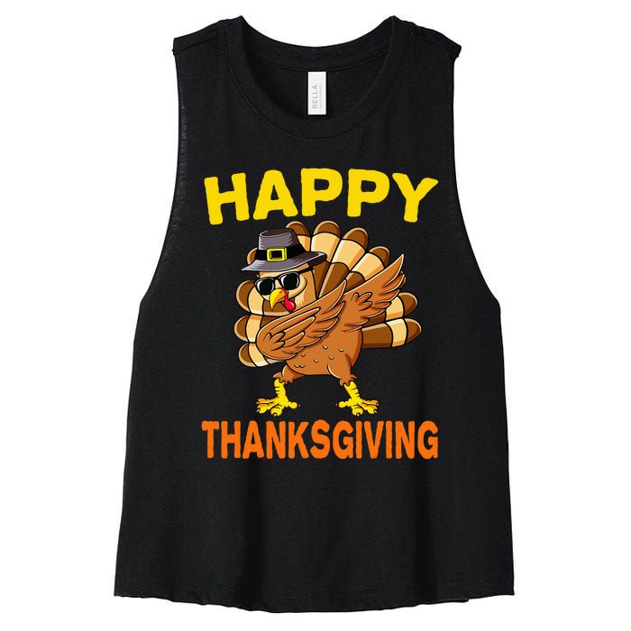 Happy Thanksgiving Pilgrim Turkey Women's Racerback Cropped Tank