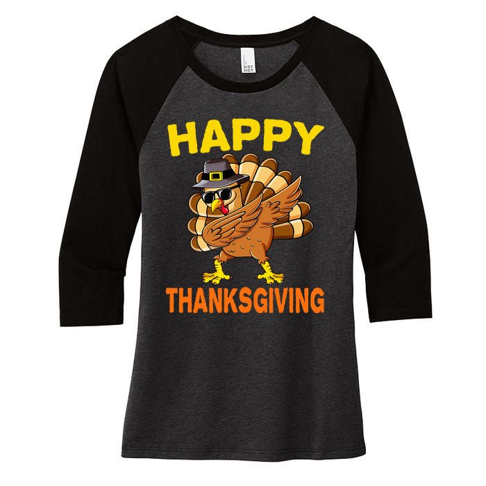 Happy Thanksgiving Pilgrim Turkey Women's Tri-Blend 3/4-Sleeve Raglan Shirt