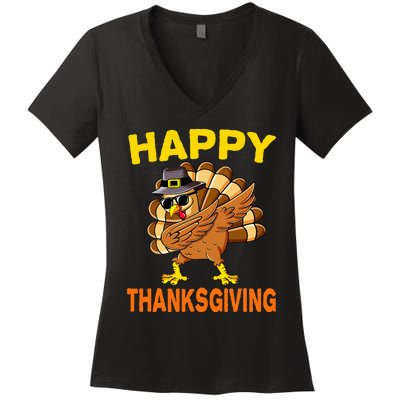 Happy Thanksgiving Pilgrim Turkey Women's V-Neck T-Shirt