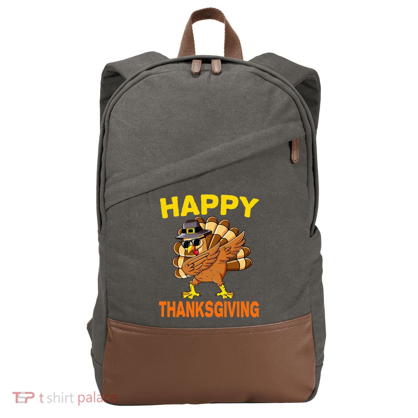Happy Thanksgiving Pilgrim Turkey Cotton Canvas Backpack