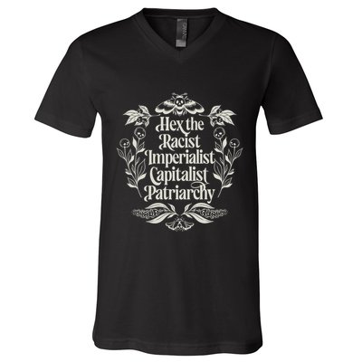 Hex The Patriarchy Feminist Halloween Leftist Witch V-Neck T-Shirt