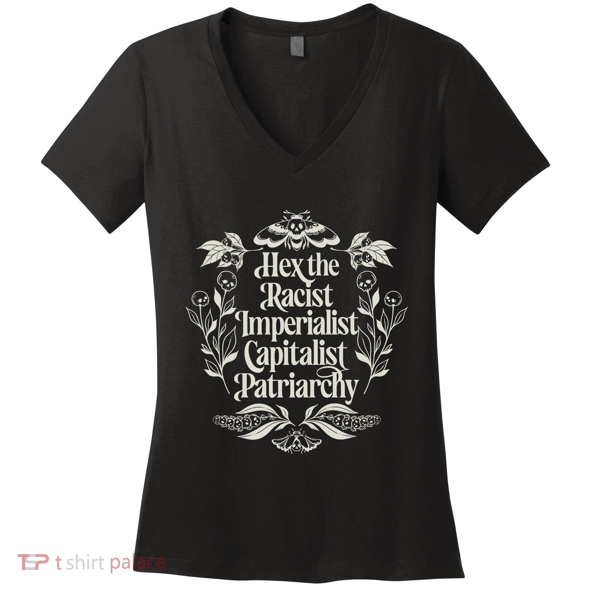 Hex The Patriarchy Feminist Halloween Leftist Witch Women's V-Neck T-Shirt