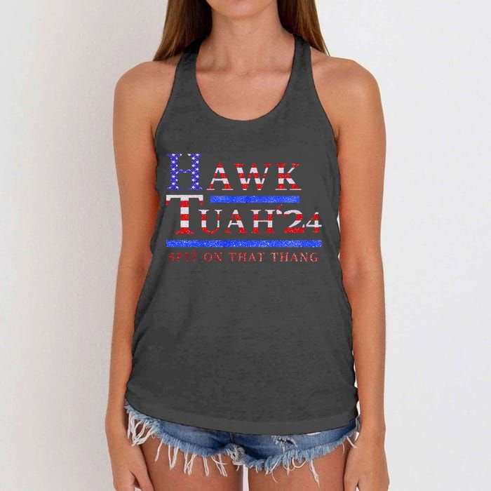 Hawk Tush Political Parody 2024 Women's Knotted Racerback Tank