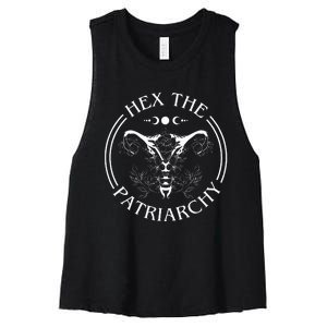 Hex The Patriarchy Floral Moon Feminist Witch Symbols Design Women's Racerback Cropped Tank