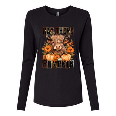 Hay There Pumkin Highland Cow Fall Autumn Thanksgiving Womens Cotton Relaxed Long Sleeve T-Shirt