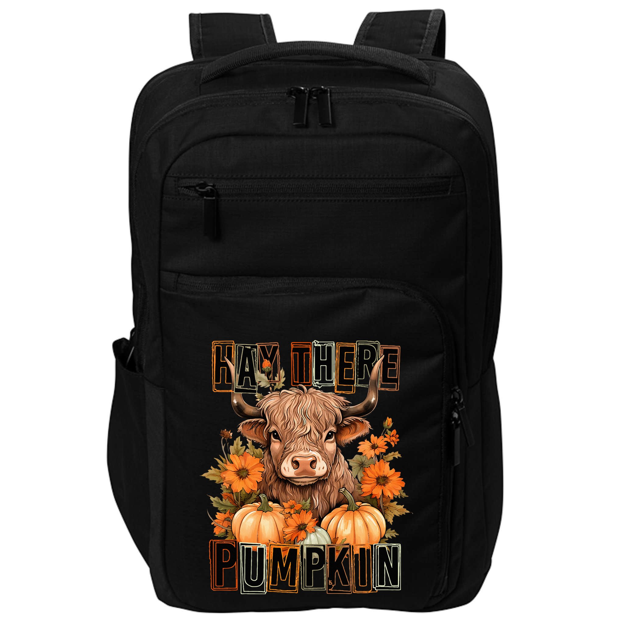 Hay There Pumkin Highland Cow Fall Autumn Thanksgiving Impact Tech Backpack