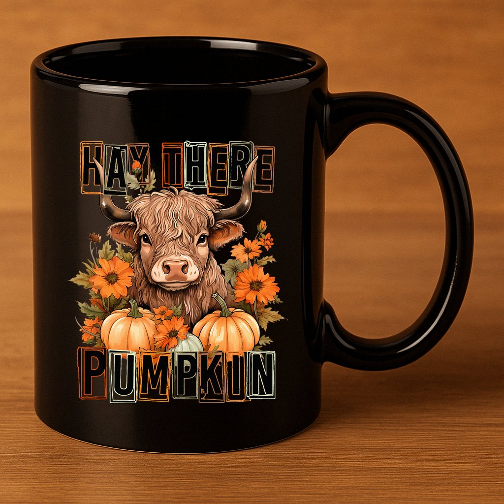 Hay There Pumkin Highland Cow Fall Autumn Thanksgiving 11oz C Handle Ceramic Mug