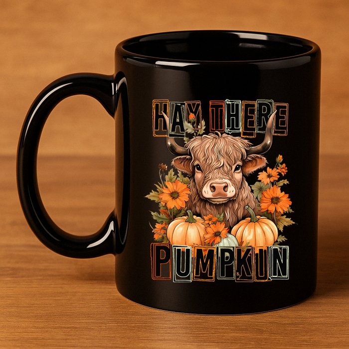 Hay There Pumkin Highland Cow Fall Autumn Thanksgiving 11oz C Handle Ceramic Mug
