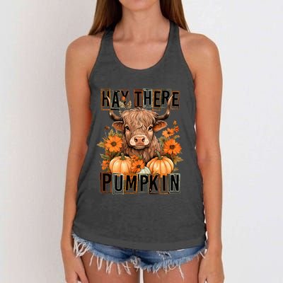 Hay There Pumkin Highland Cow Fall Autumn Thanksgiving Women's Knotted Racerback Tank