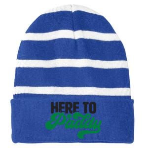 Here To Paddy Gift Funny Saint Patrick's Day Gift Striped Beanie with Solid Band