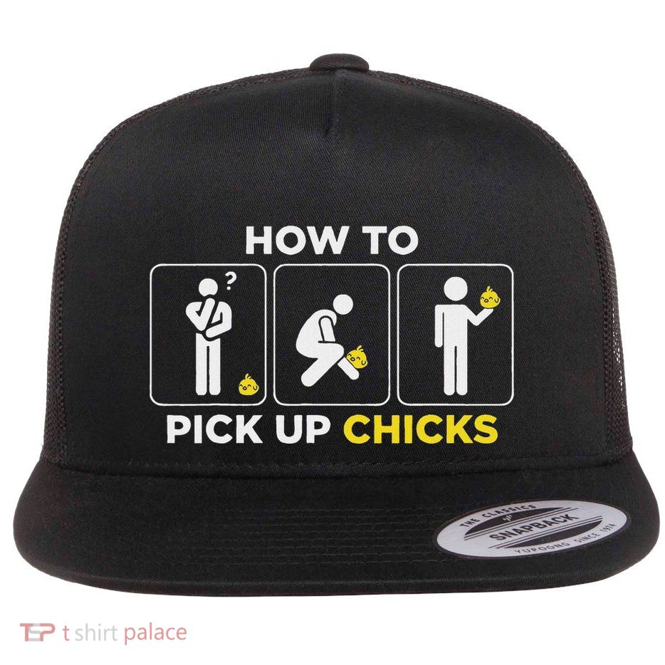 How To Pick Up Chicks Funny Meme Joke Gag Flat Bill Trucker Hat