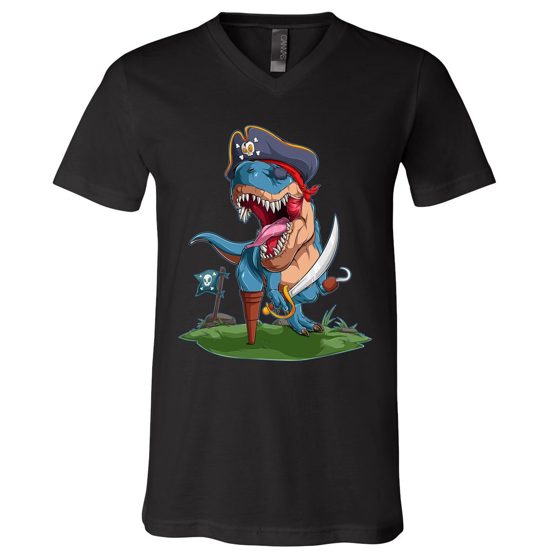 Halloween TRex Pirate Costume V-Neck T-Shirt