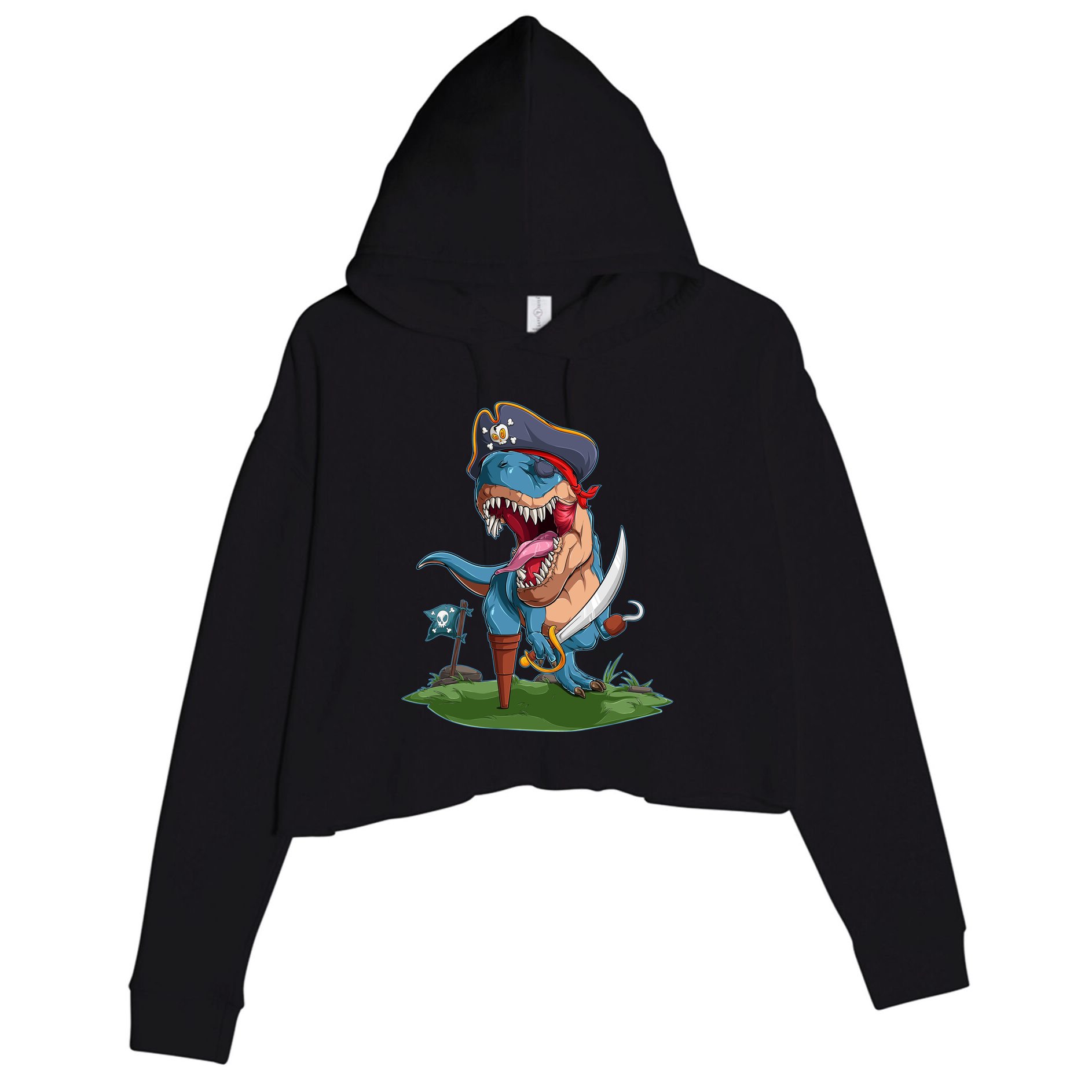 Halloween TRex Pirate Costume Crop Fleece Hoodie