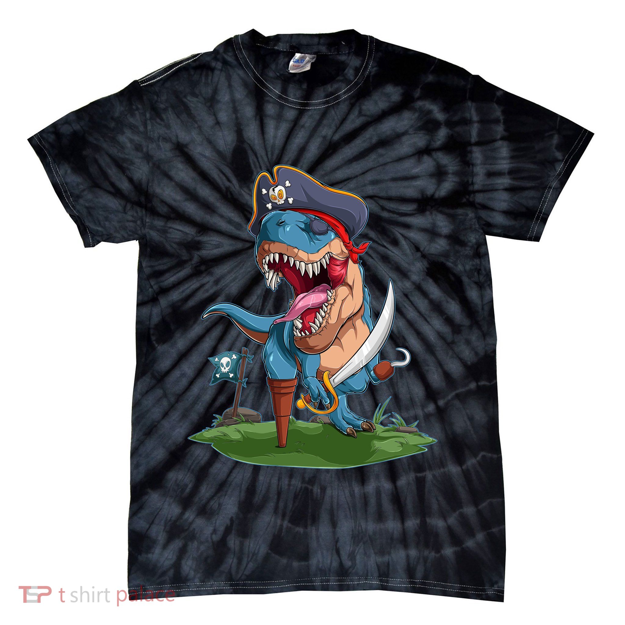 Halloween TRex Pirate Costume Tie-Dye T-Shirt