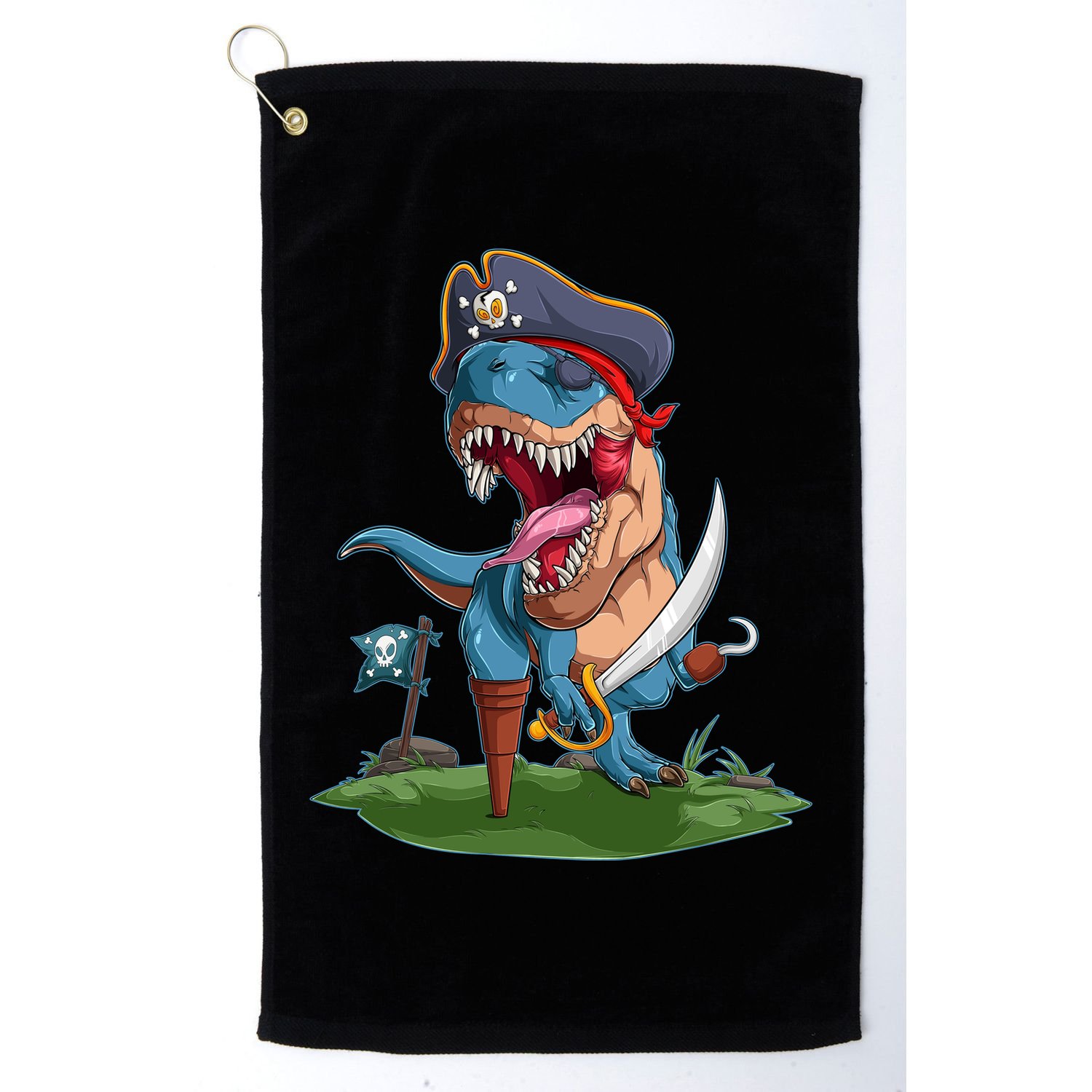 Halloween TRex Pirate Costume Golf Towel
