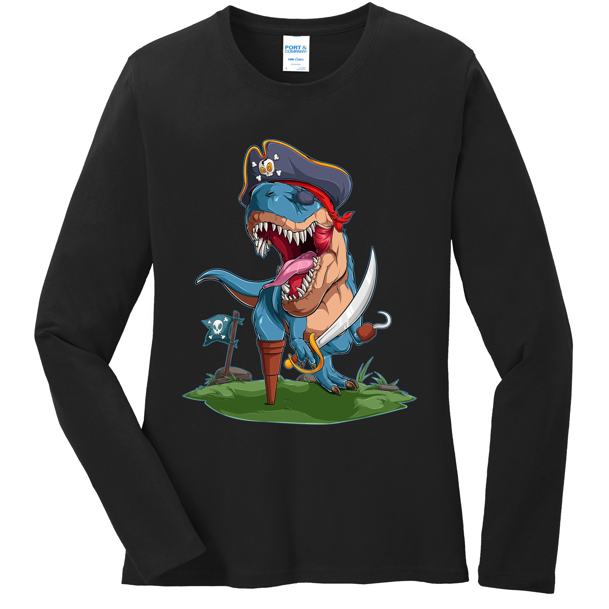 Halloween TRex Pirate Costume Ladies Long Sleeve Shirt
