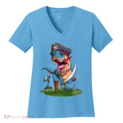 Halloween TRex Pirate Costume Women's V-Neck T-Shirt