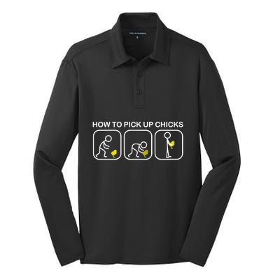 How To Pick Up Chicks Funny Silk Touch Performance Long Sleeve Polo