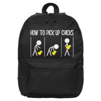 How To Pick Up Chicks Hilarious Graphic Funny Sarcastic 16 in Basic Backpack