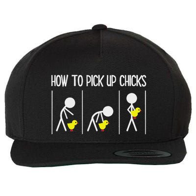 How To Pick Up Chicks Hilarious Graphic Funny Sarcastic Wool Snapback Cap