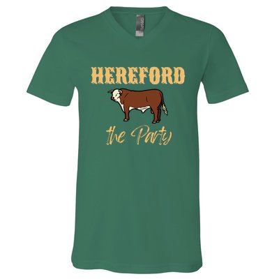 Herefords The Party Funny Cows Cattle Farm Farmer Fashion V-Neck T-Shirt