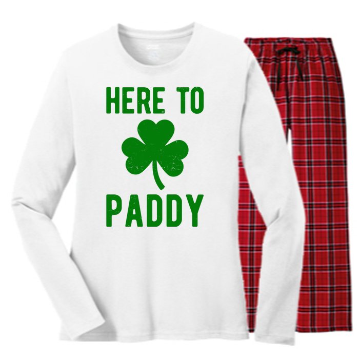 Here To Paddy St Patricks Day Women's Long Sleeve Flannel Pajama Set 