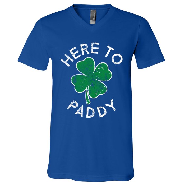 Here To Paddy Lucky Clover St Patrick's Day Distress Cute Gift V-Neck T-Shirt