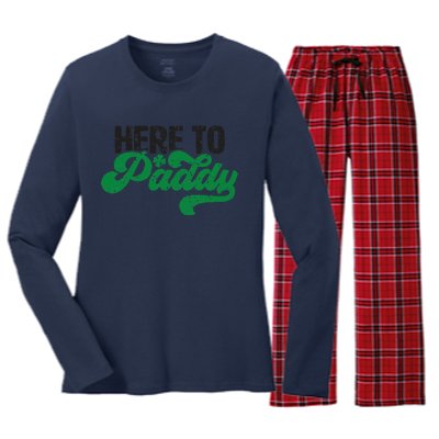 Here To Paddy Funny Saint Patrick's Day Gift Women's Long Sleeve Flannel Pajama Set 