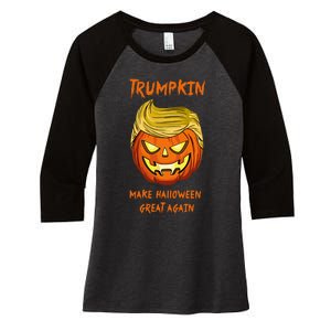 Halloween Trumpkin  President Donald Women's Tri-Blend 3/4-Sleeve Raglan Shirt