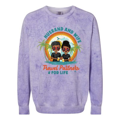 HusbandWife Travel Partners For Life Retro SummerBeach Colorblast Crewneck Sweatshirt