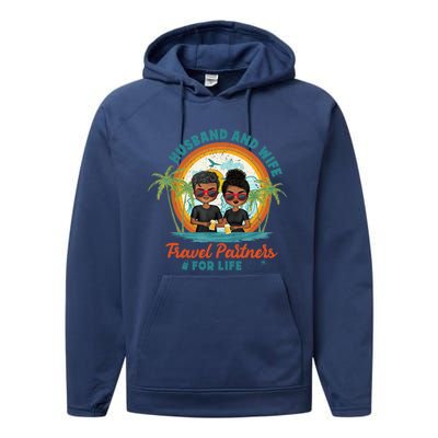 HusbandWife Travel Partners For Life Retro SummerBeach Performance Fleece Hoodie