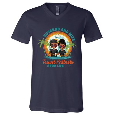 HusbandWife Travel Partners For Life Retro SummerBeach V-Neck T-Shirt