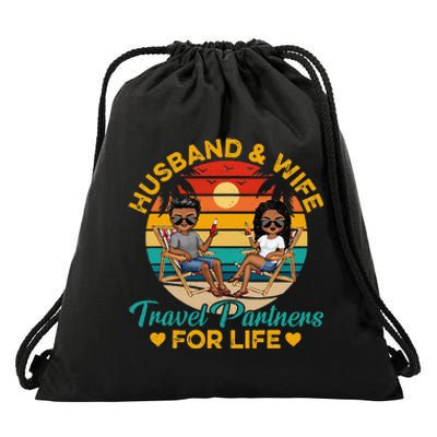 HusbandWife Travel Partners For Life Beach Summer Dark Drawstring Bag