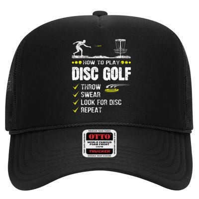 How To Play Disc Golf Frisbee Disc Golfer Humor Disc Golfing  High Crown Mesh Back Trucker Hat