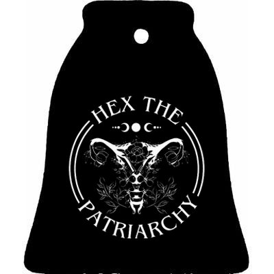 Hex the Patriarchy Floral Moon Feminist Witch Symbols Design Ceramic Bell Ornament